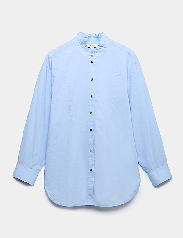 Pure Cotton Pie Crust Frill Neck Shirt - LU