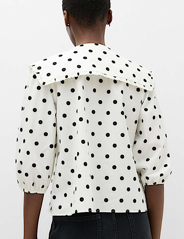 Pure Cotton Polka Dot Sailor Collar Shirt - DK