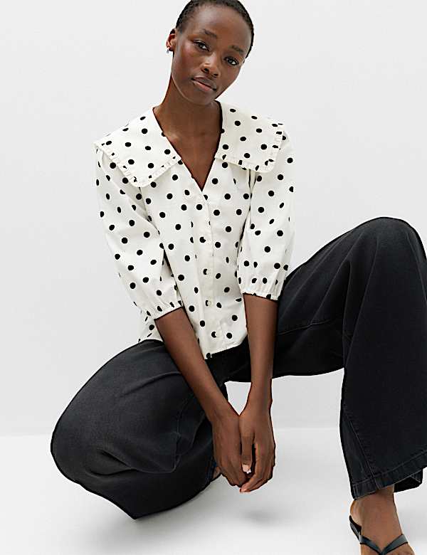 Pure Cotton Polka Dot Sailor Collar Shirt - DK