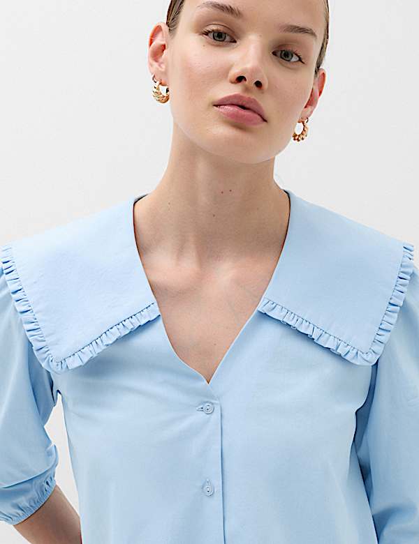 Pure Cotton Frilled Sailor Collar Shirt - BN