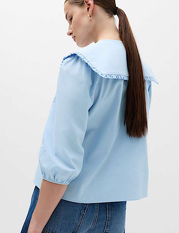 Pure Cotton Frilled Sailor Collar Shirt - BN