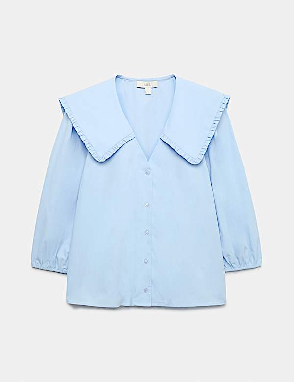 Pure Cotton Frilled Sailor Collar Shirt - BN