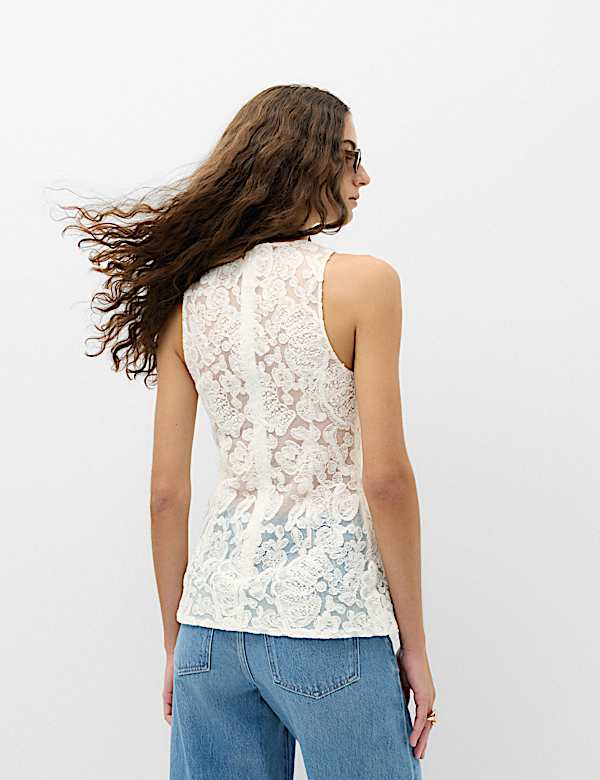 Lace Fitted Tunic Shell Top - LU