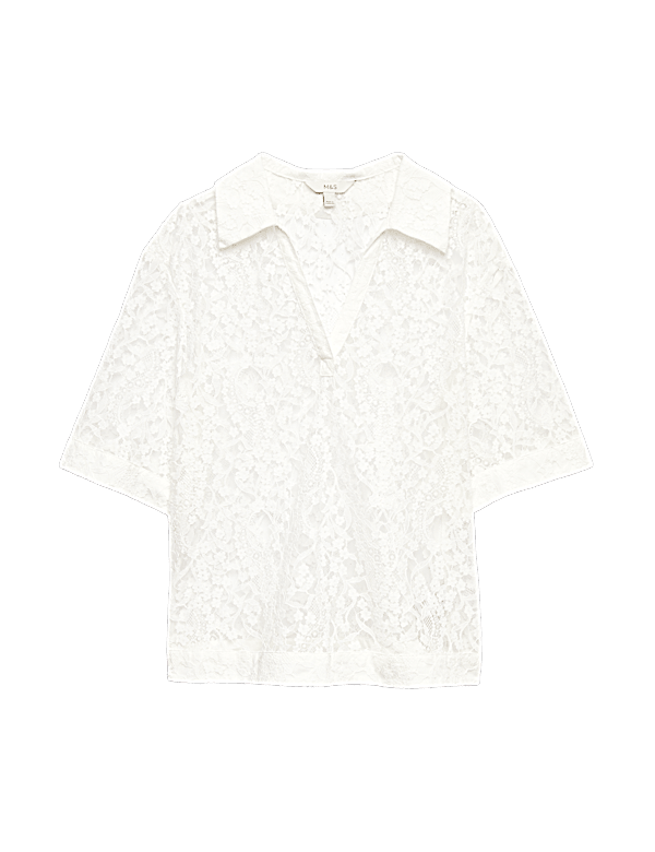 Cotton Blend Lace Collared Top
