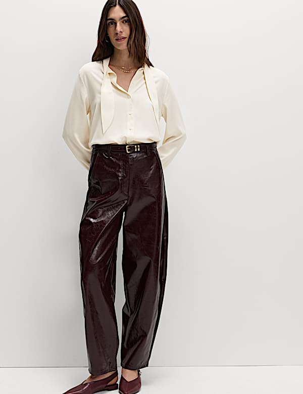 חולצת שרוול ארוך עם קשירה בצווארון - IL