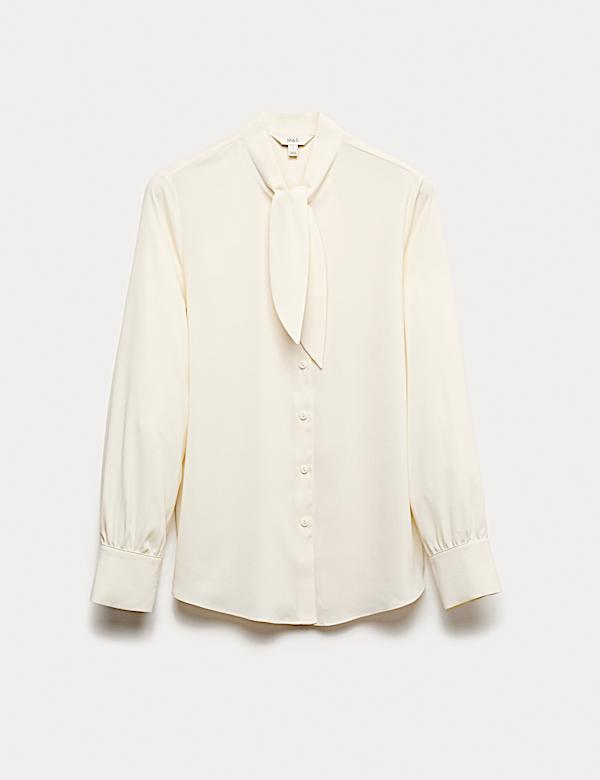 חולצת שרוול ארוך עם קשירה בצווארון - IL