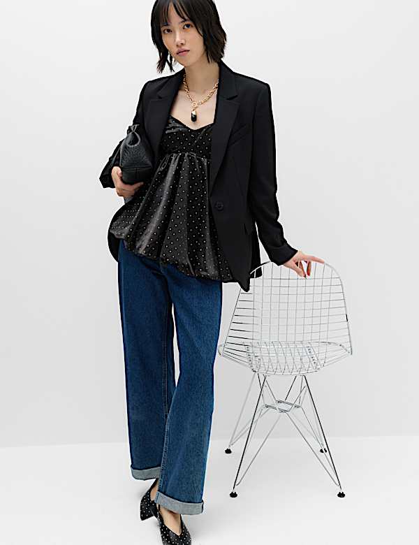 Satin Polka Dot Asymmetric Bubble Hem Cami Top - CH