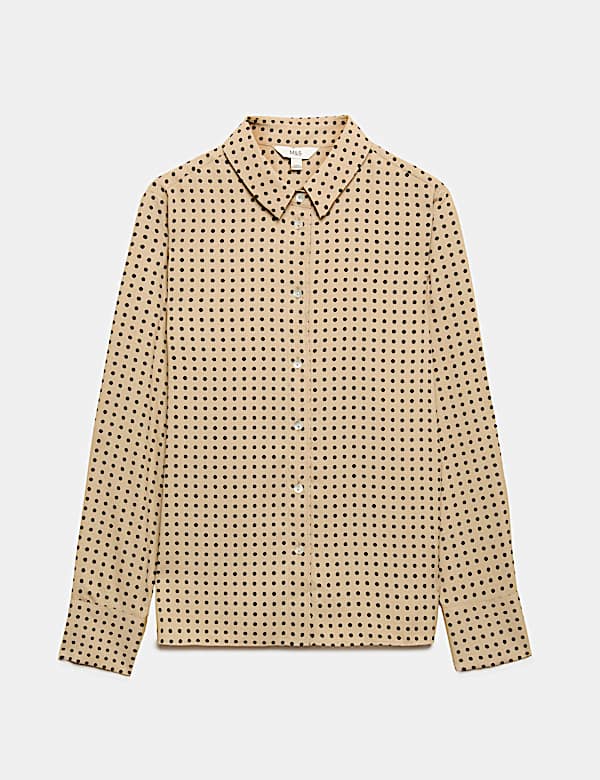 Chemise &agrave; pois et fermeture boutonn&eacute;e avec encolure - LU