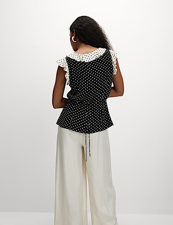 Polka Dot V-Neck Tie Front Top - CY