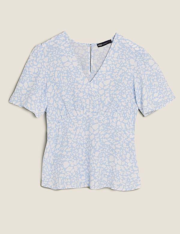 Animal Print V-Neck Angel Sleeve Top - KG