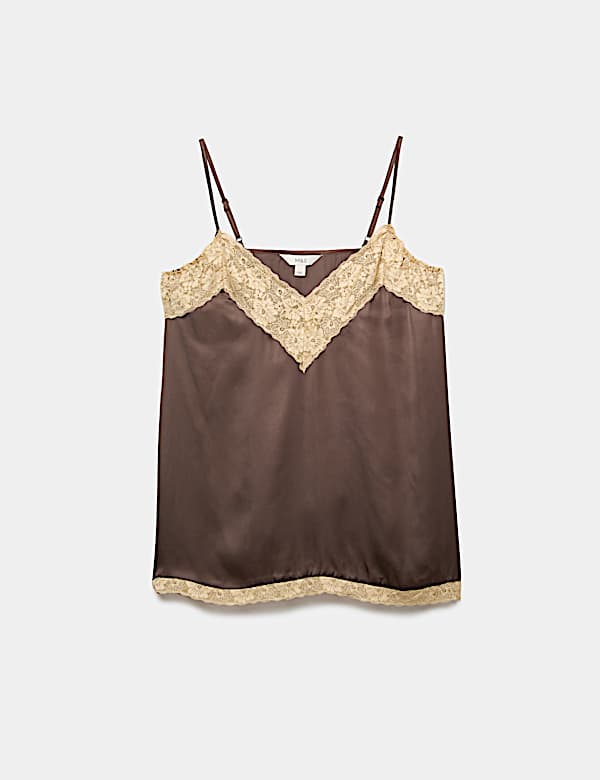 Top largo estilo camisola de sat&eacute;n con detalle de encaje - US