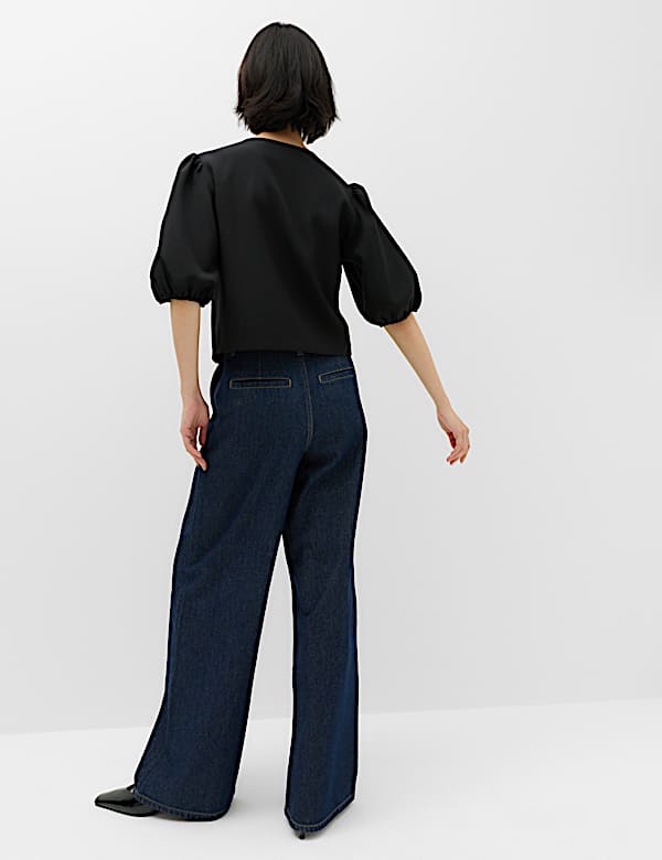 Knot Button Detail Puff Sleeve Top - AT