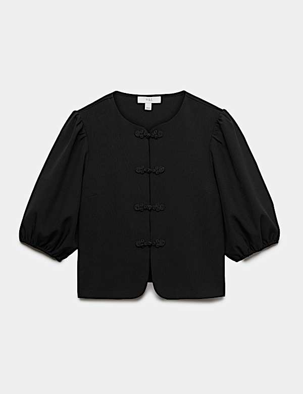 Knot Button Detail Puff Sleeve Top - AT