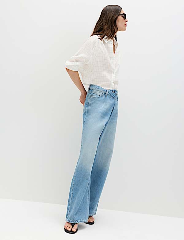 Lyocell Rich Checked Collared Oversized Shirt - LU