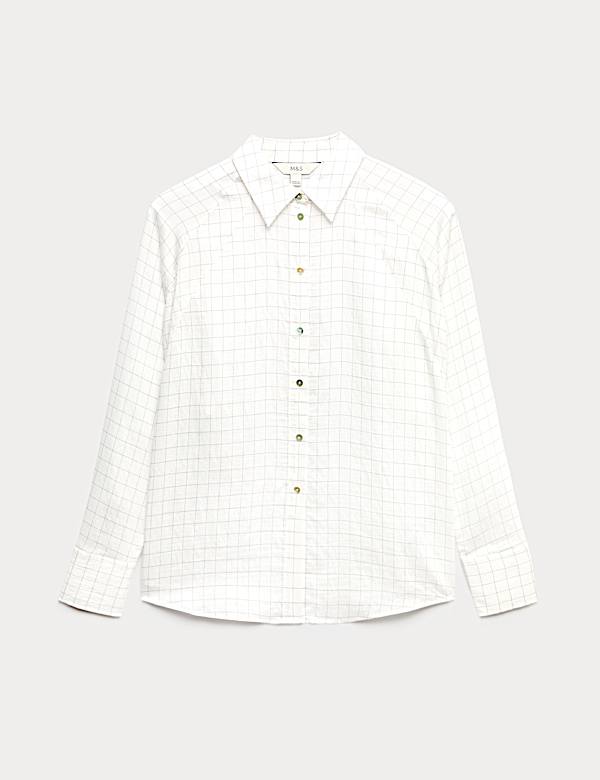Lyocell Rich Checked Collared Oversized Shirt - LU