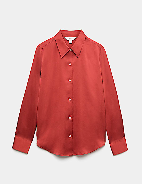 Chemise en satin boutonn&eacute;e &agrave; encolure - CH