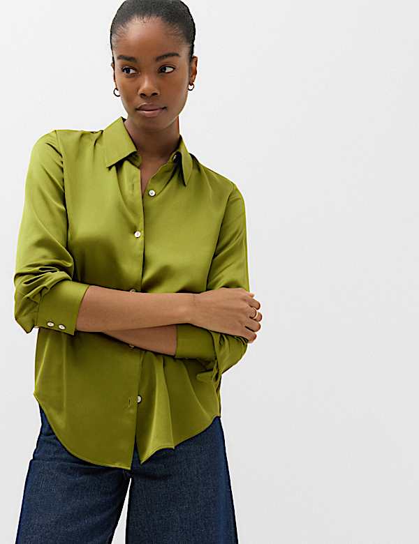 Satin Collared Button Through Shirt