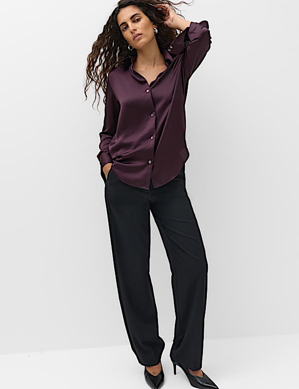 Satin Collared Button Through Shirt