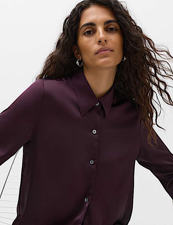 Satin Collared Button Through Shirt