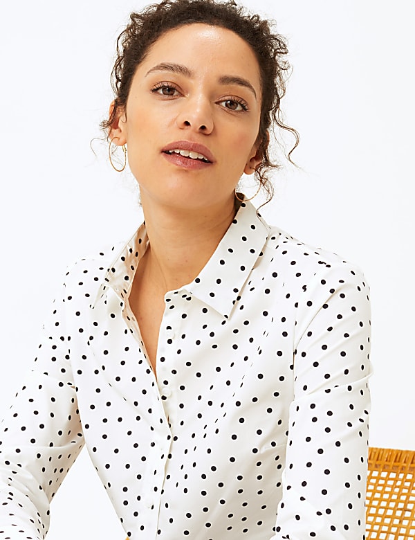 White polka dot shirt womens cheap