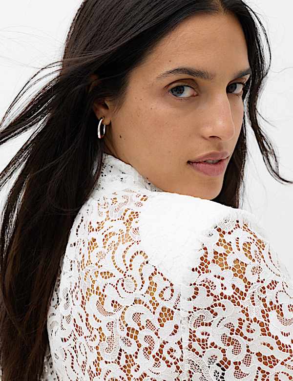 Lace High Neck Blouse with Cotton - CN