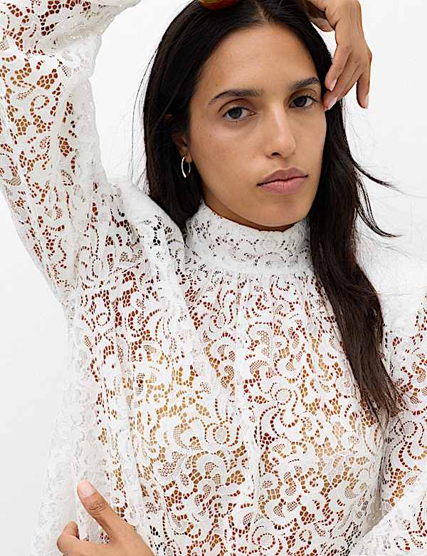 Lace High Neck Blouse with Cotton - CN
