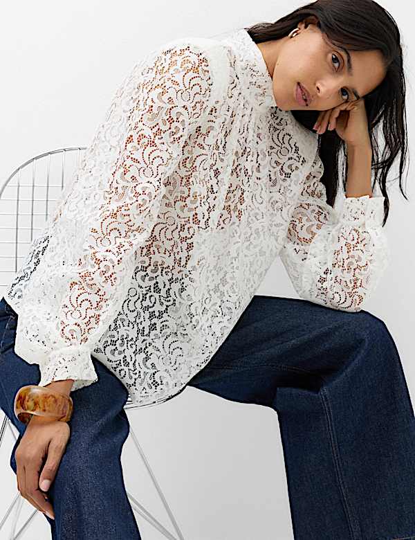 Lace High Neck Blouse with Cotton - CN