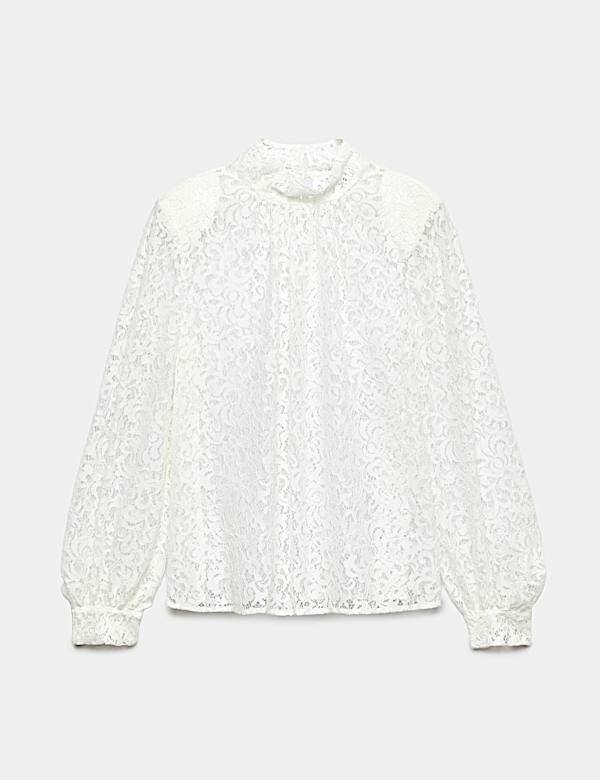 Lace High Neck Blouse with Cotton - CN