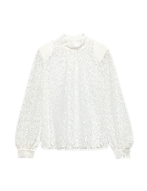 Lace High Neck Blouse with Cotton