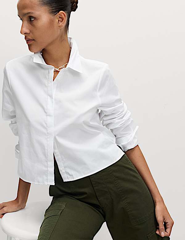 Kemeja Crop Berkerah Katun Murni - ID