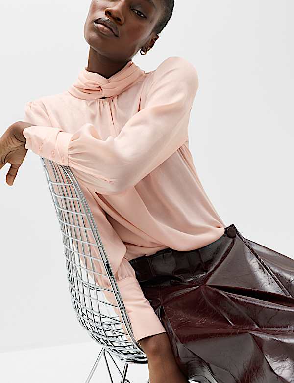 Satin High Neck Blouse - MX