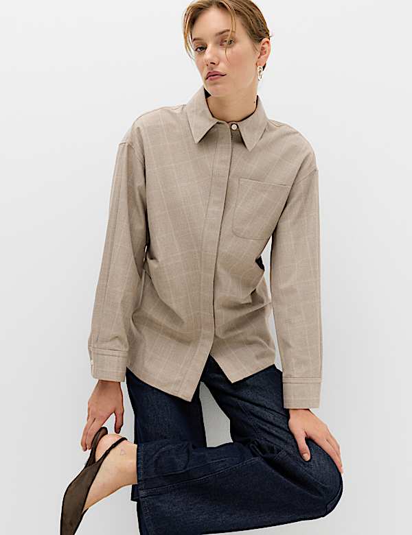 Checked Collared Waisted Shirt - JE
