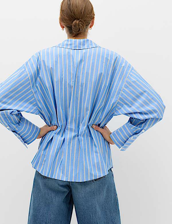 Pure Cotton Striped Collared Waisted Shirt - AL