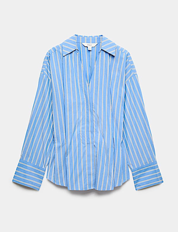 Pure Cotton Striped Collared Waisted Shirt - AL