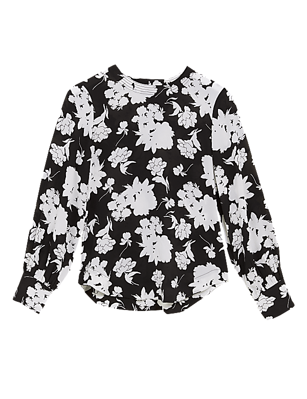 Floral Round Neck Long Sleeve Blouse