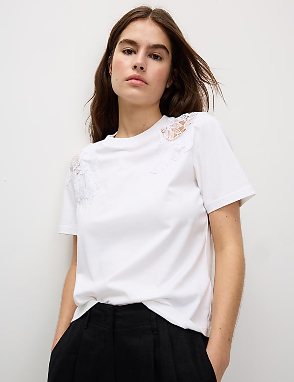 חולצת טי רקומה בגזרה רגילה מכותנה טהורה - IL