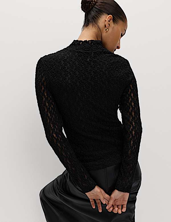 Cotton Blend Lace High Neck Top