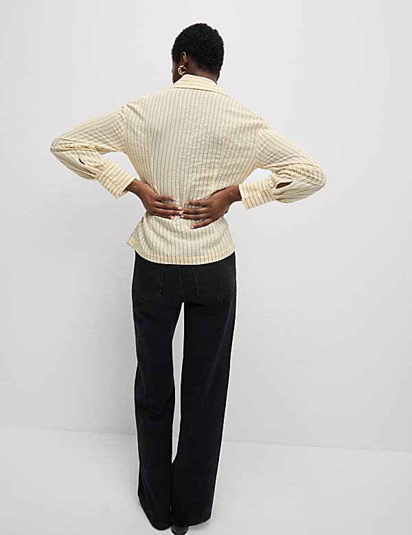 Striped Collared Tie Front Shirt