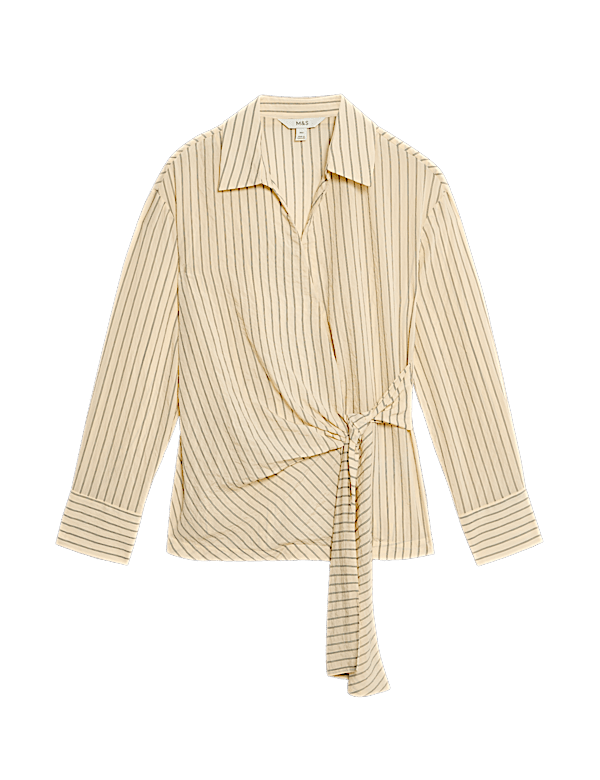 Striped Collared Tie Front Shirt