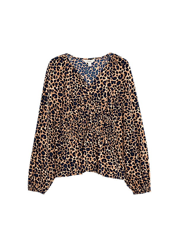 Animal Print Puff Sleeve Blouse