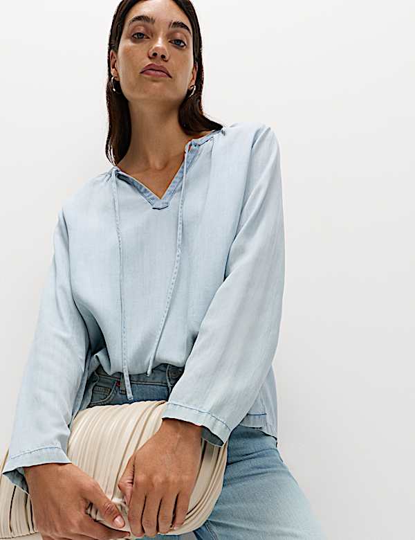 Pure Lyocell Tie Fastening Blouse