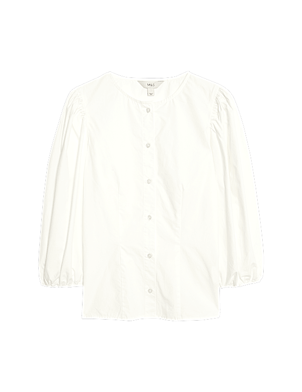 Pure Cotton Puff Sleeve Button Through Blouse