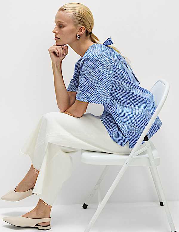 Pure Cotton Tie Back Detailing Blouse