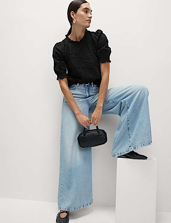 Cotton Rich Smocked Puff Sleeve Blouse