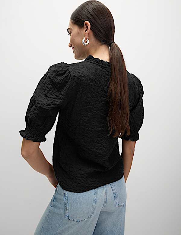 Cotton Rich Smocked Puff Sleeve Blouse