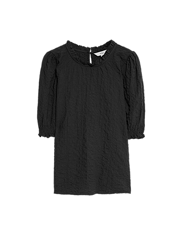 Cotton Rich Smocked Puff Sleeve Blouse