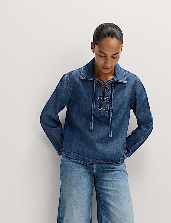 Denim Tie Fastening Blouse - AT