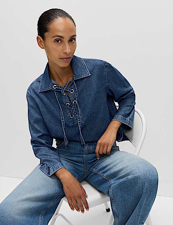 Denim Tie Fastening Blouse - AT