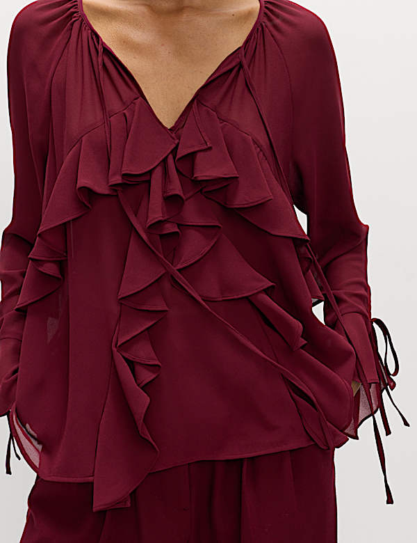 Tie Neck Ruffle Blouse
