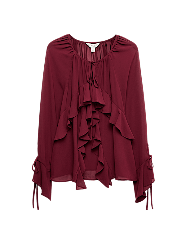 Tie Neck Ruffle Blouse